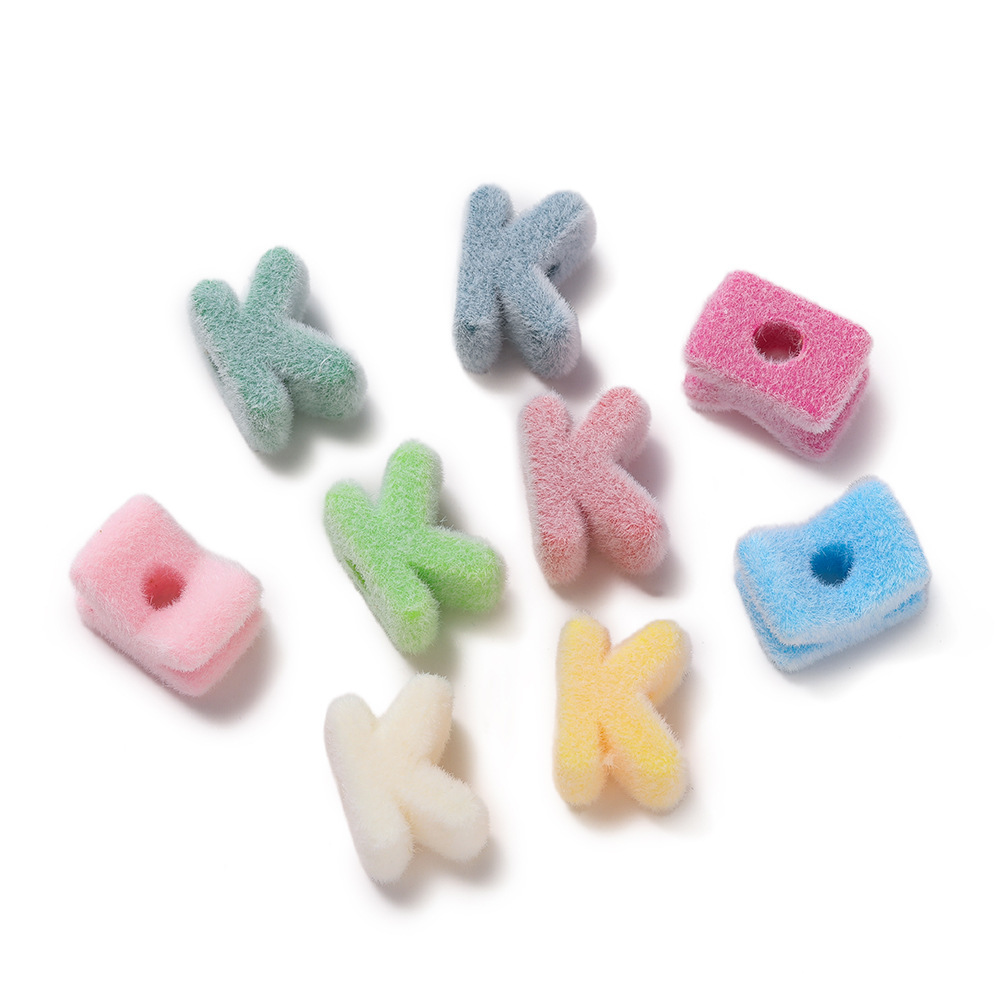 11:Acrylic flocked letter large hole bead - k