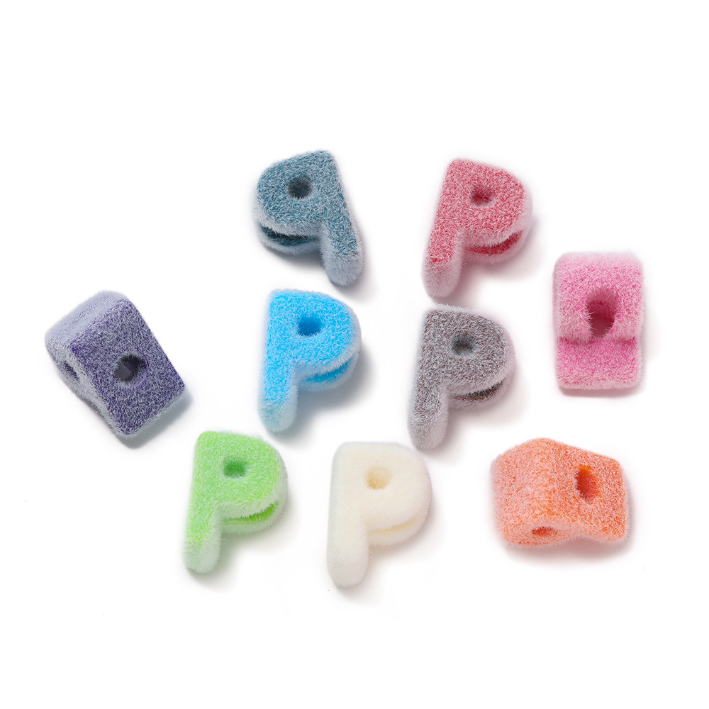 16:Acrylic flocked letter large hole bead - p