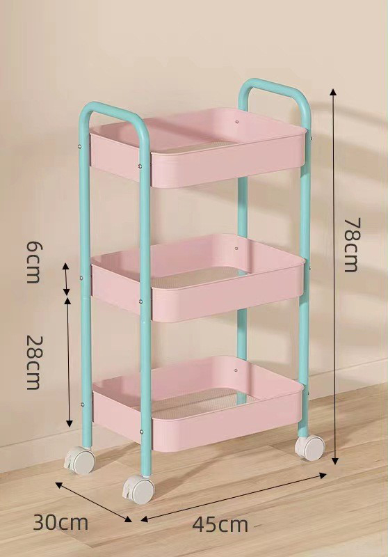 Carbon Steel Model* Three-Tier Upgraded Pink Basket   Blue Pole