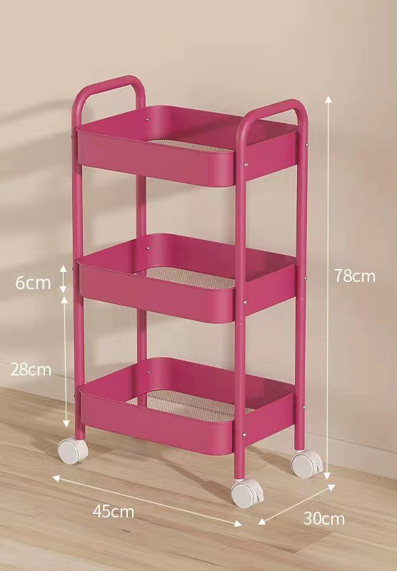 Carbon Steel* Three-Tier Upgraded Dragon Fruit Pink Shelving Unit