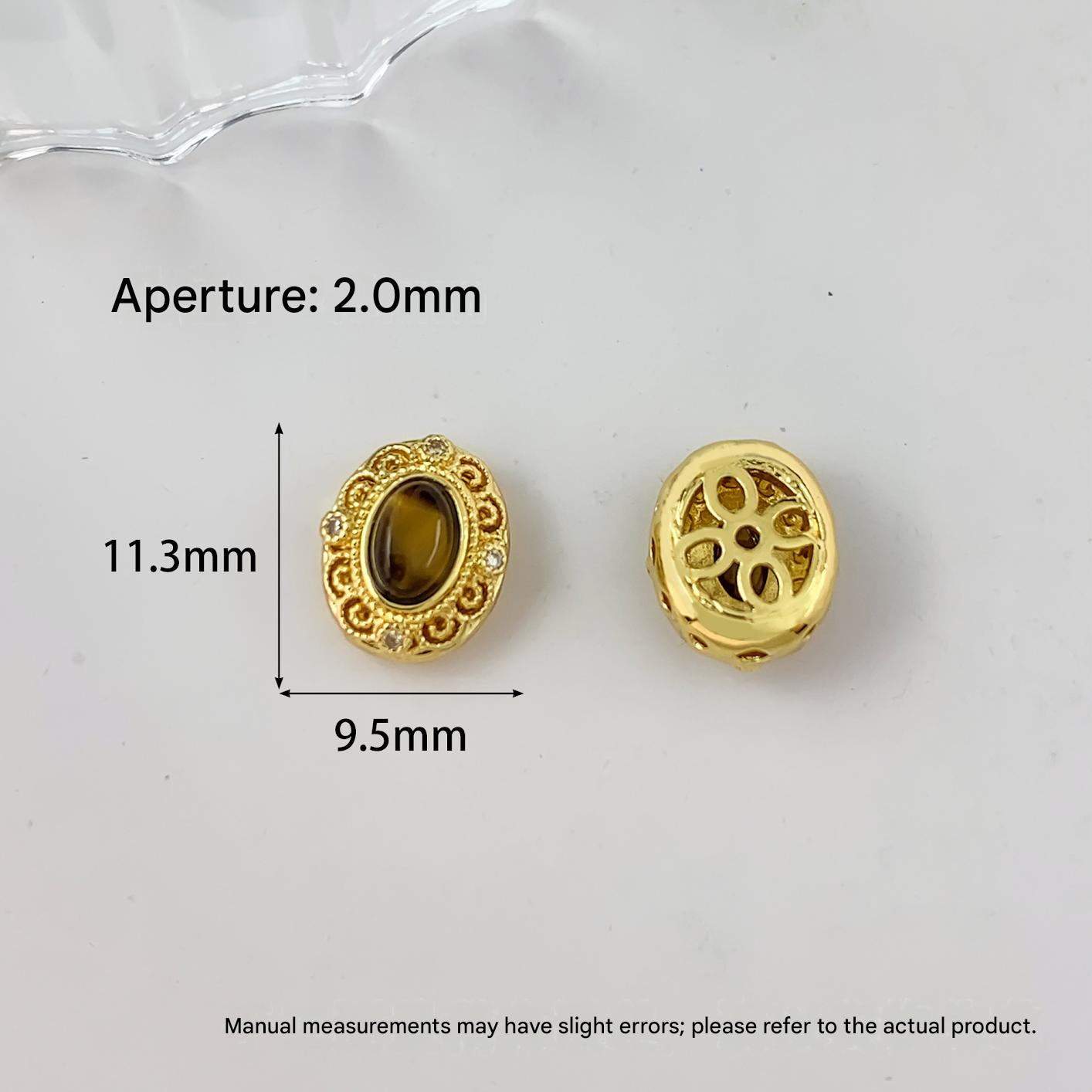 Cz509 oval lace tiger eye beads gold