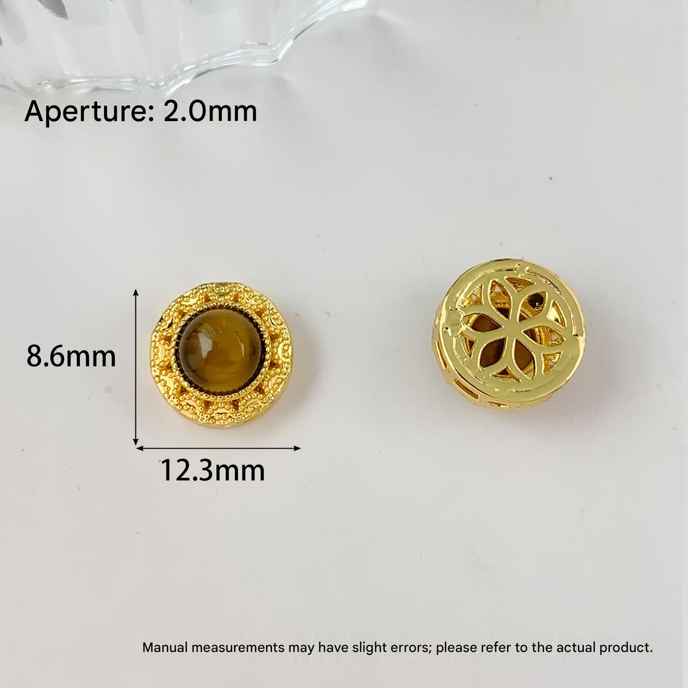 Cz508 round flower tiger eye stone beaded gold