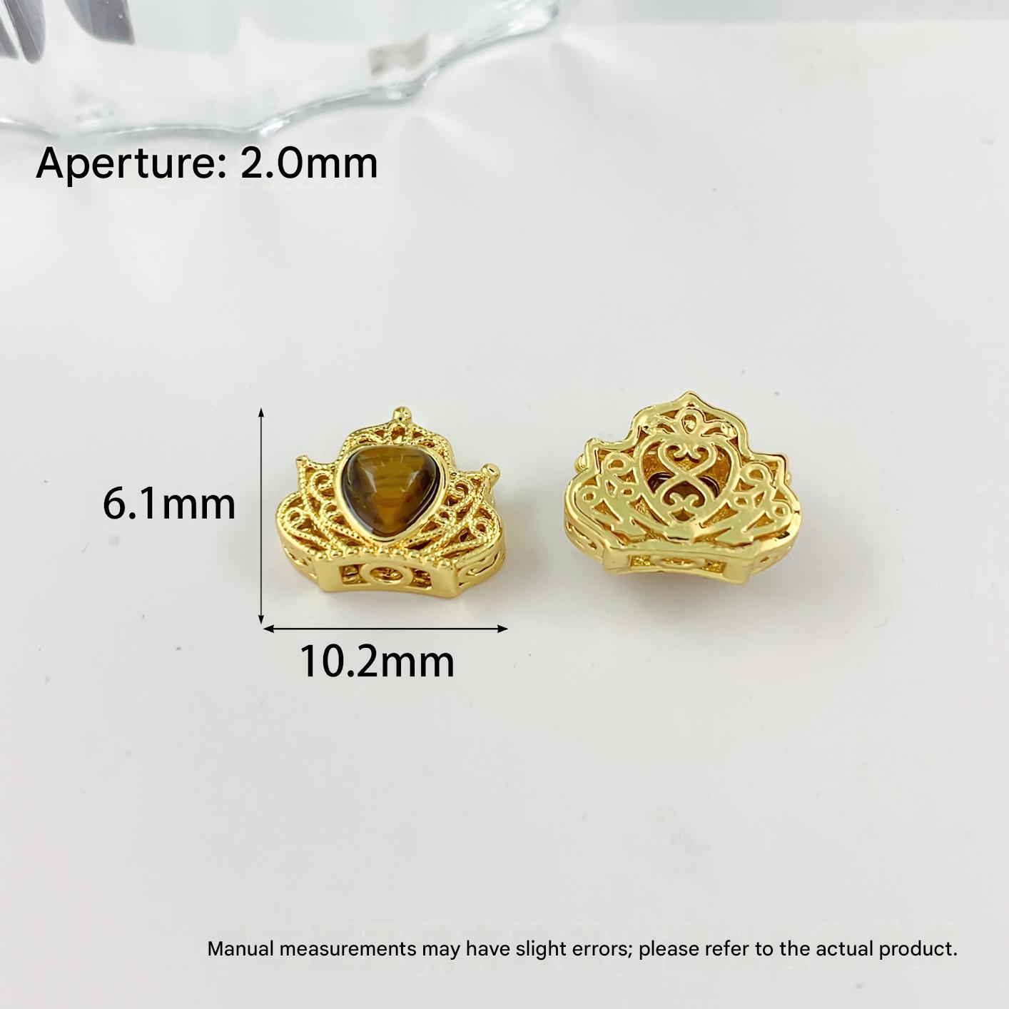 Cz506 crown tiger eye beads gold