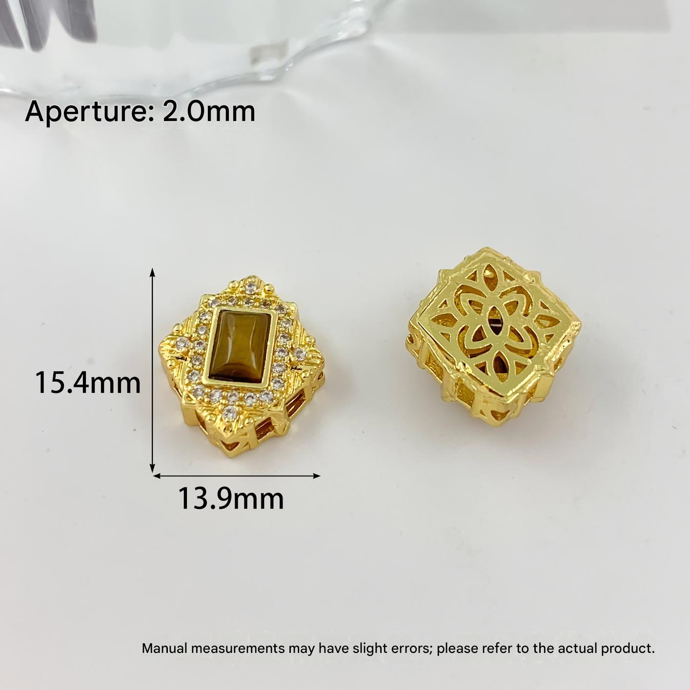 Cz199 diamond-shaped tiger eye stone beaded gold