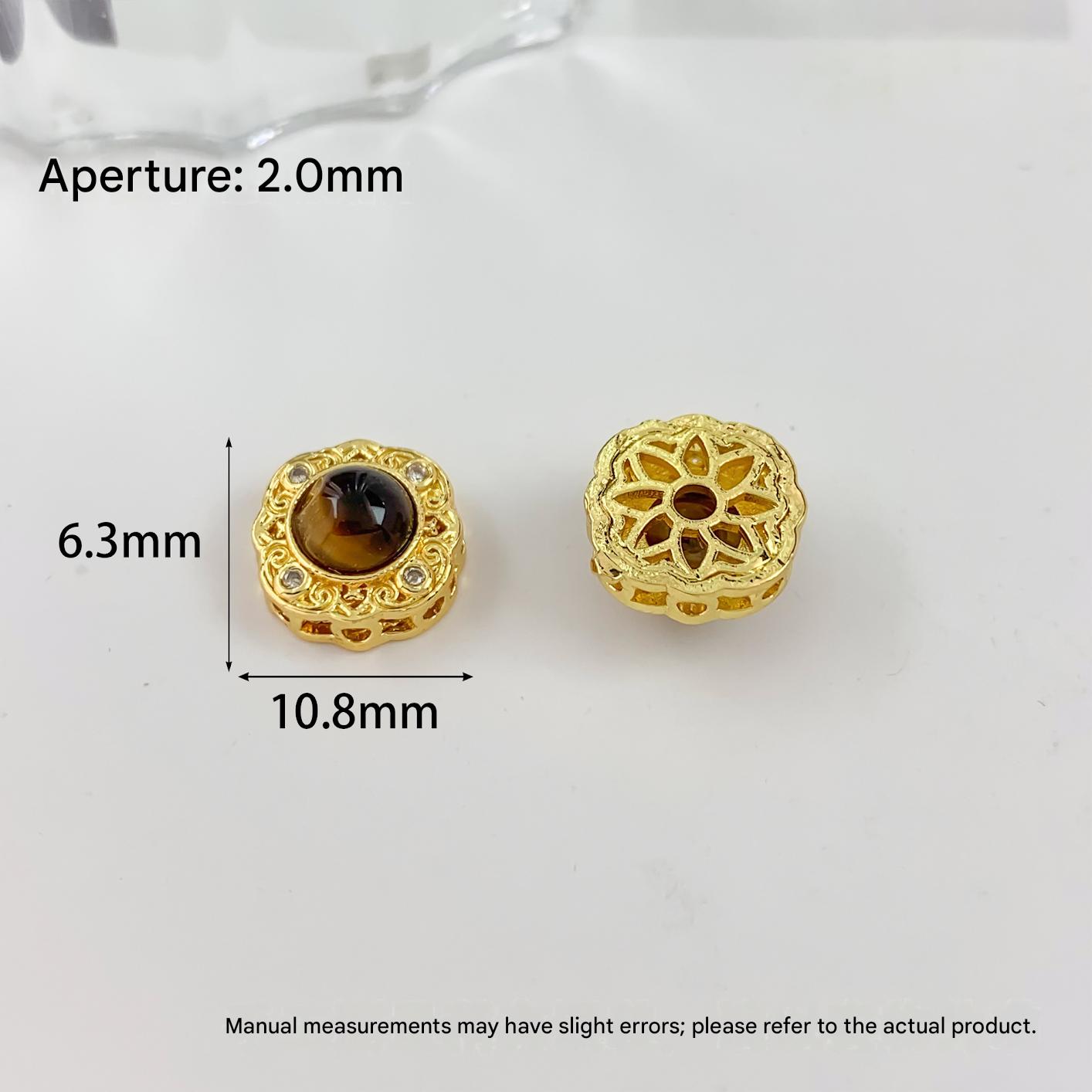 Cz24 square flower tiger eye stone beaded gold