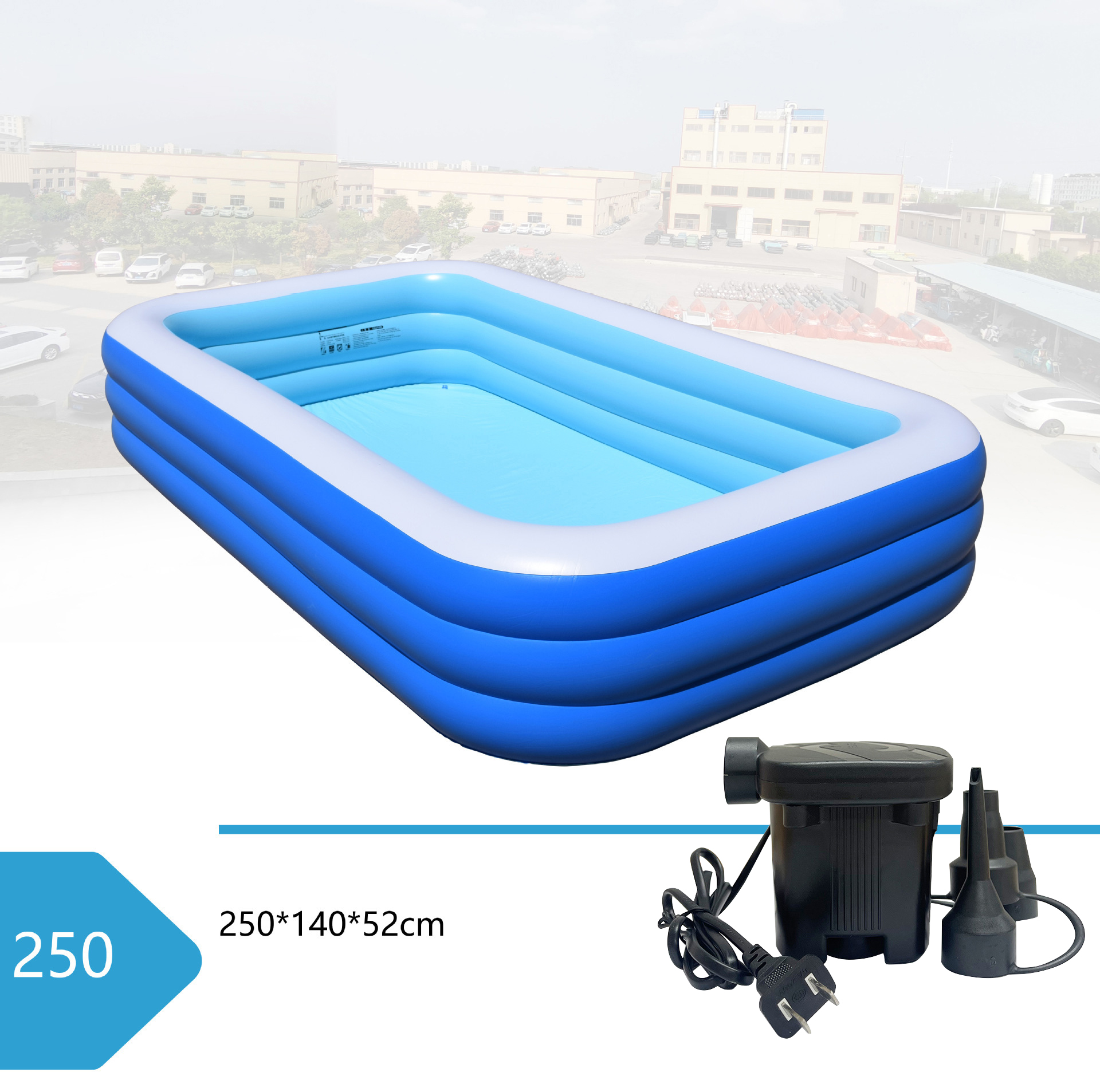 250 blue and white three-layer pool flat bottom [pe bag]