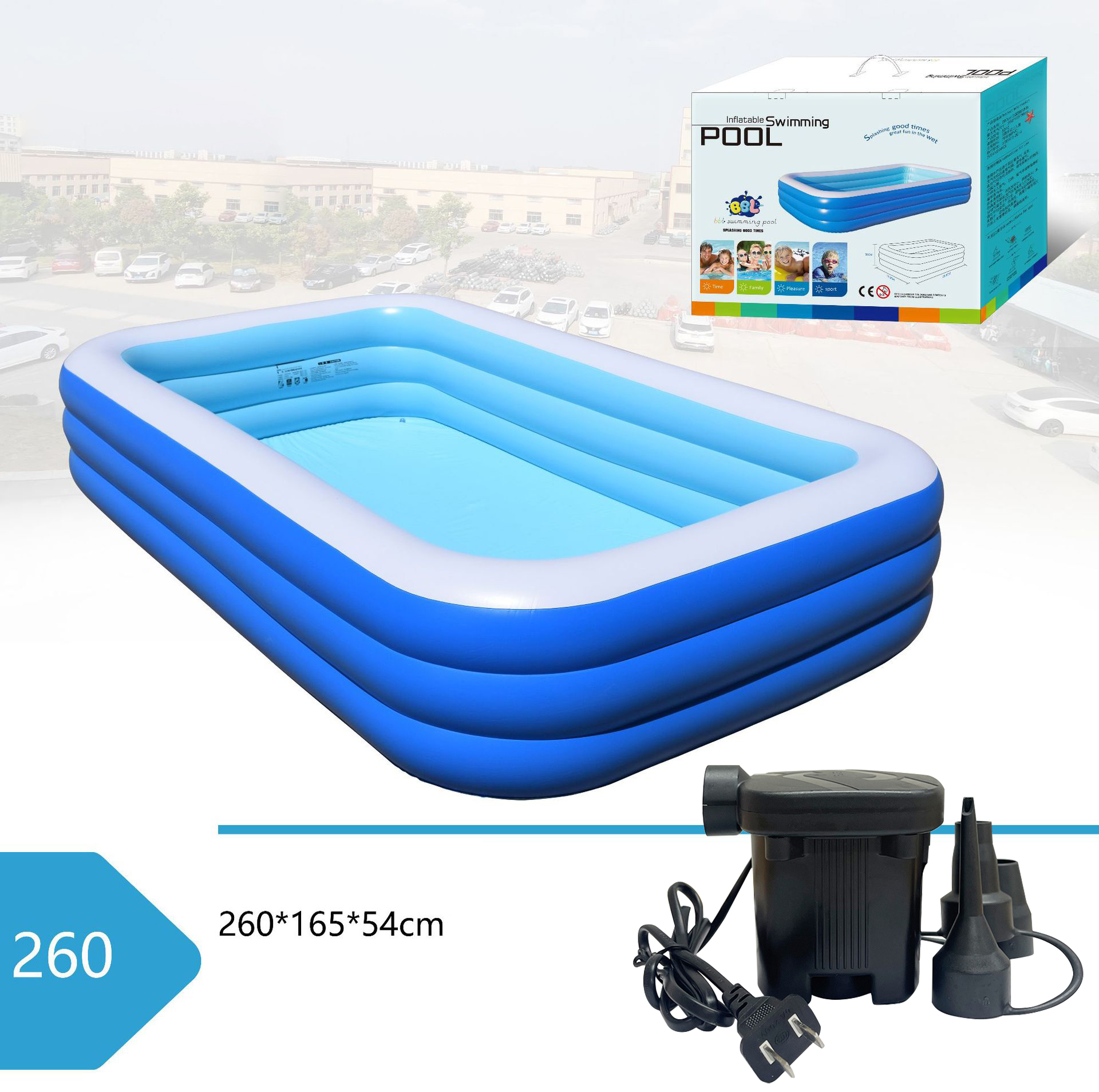 260 blue and white three-layer pool flat bottom [color box