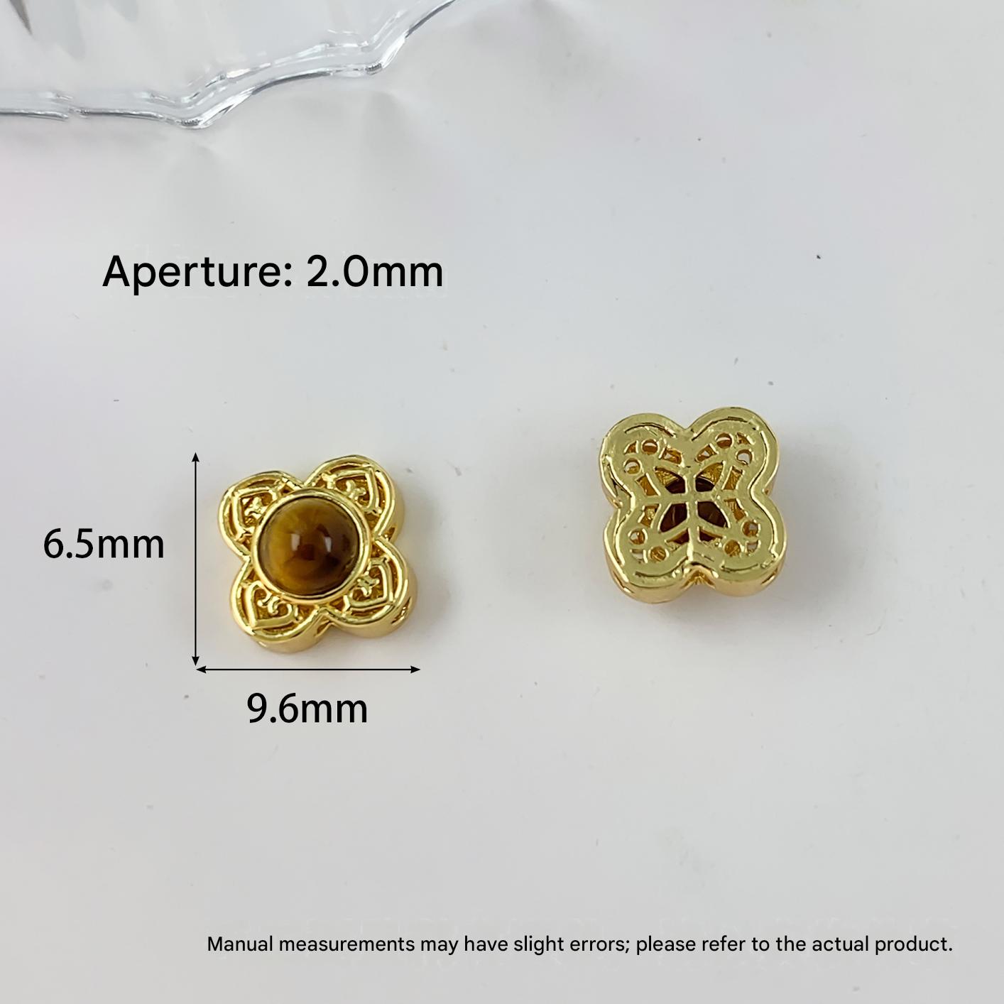 Cz09 four-leaf clover tiger eye stone beaded gold