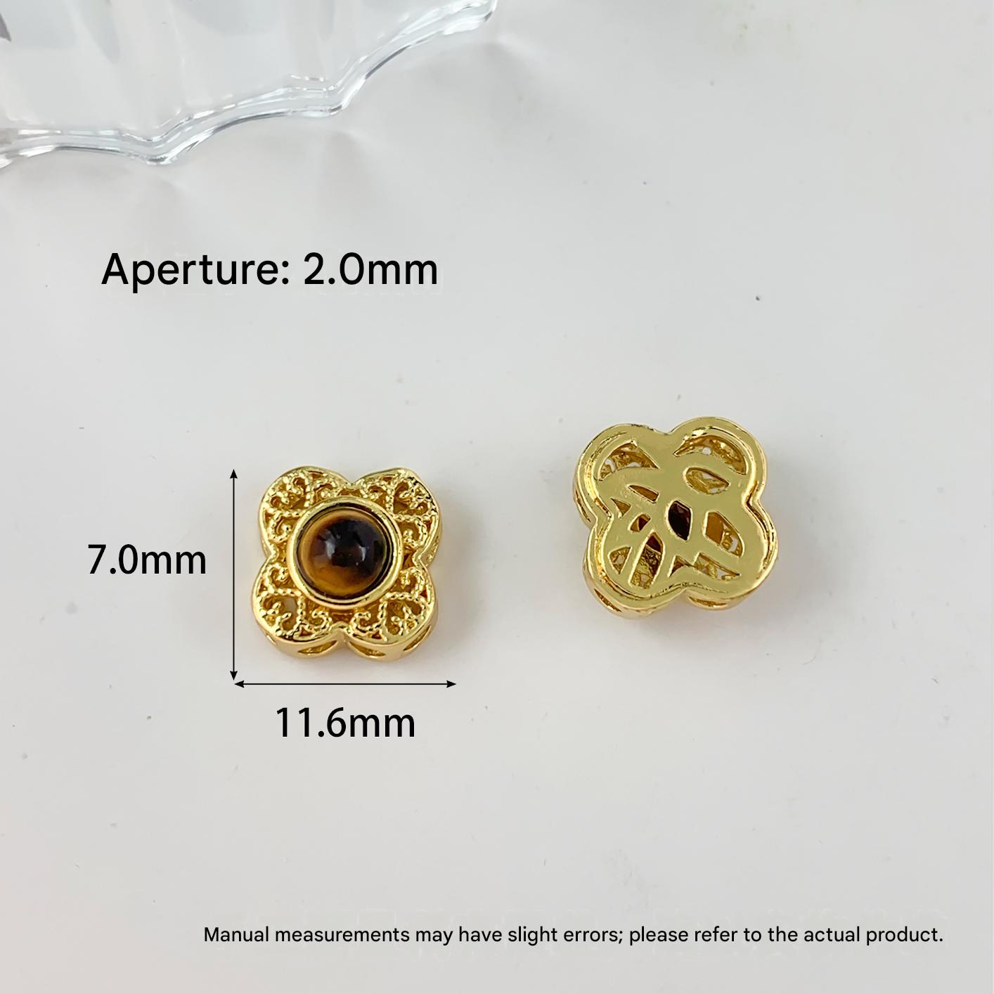 Cz12 love clover tiger eye stone beads gold