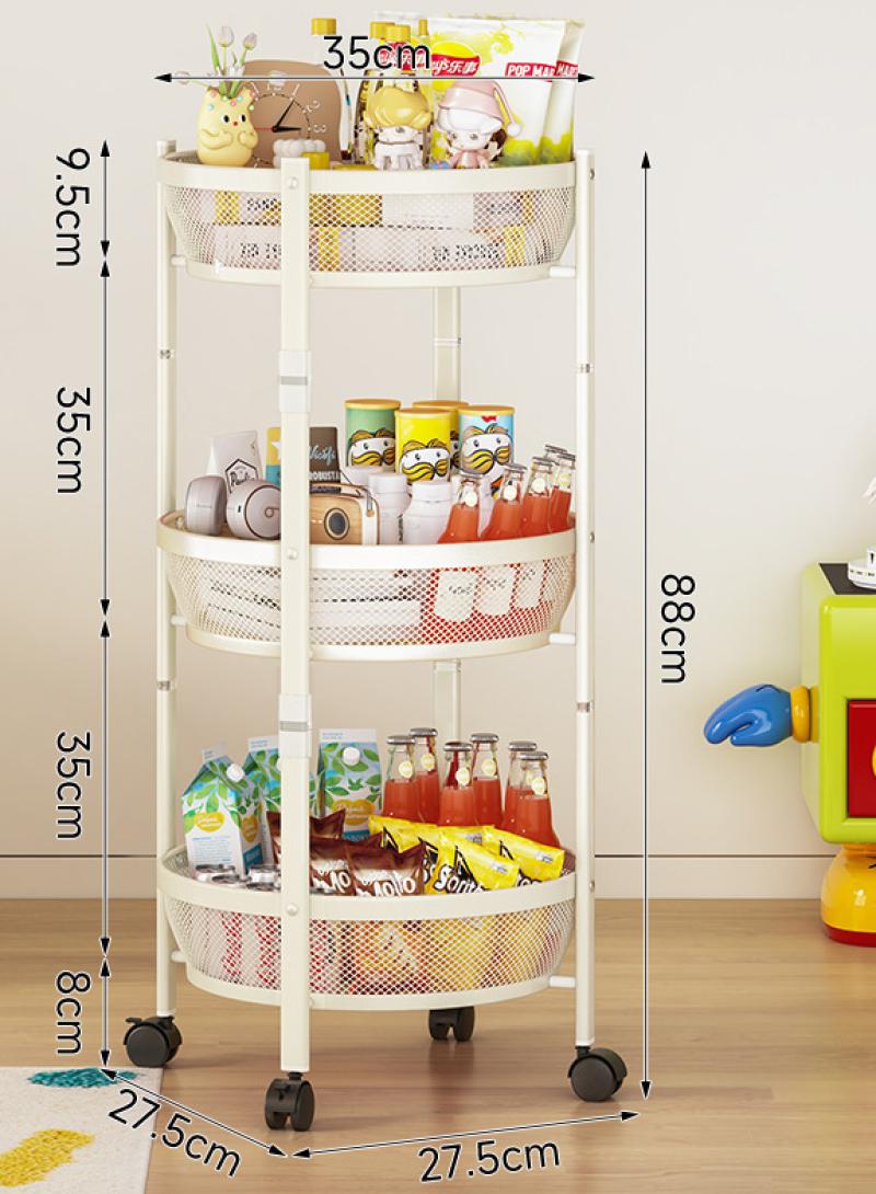 Three-layer movable storage rack---classic black three-layer cream white