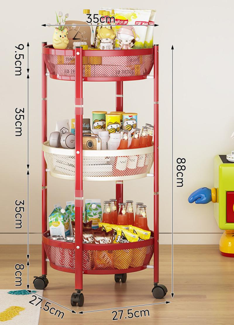 Three-layer movable storage rack---classic black three-layer vibrant red
