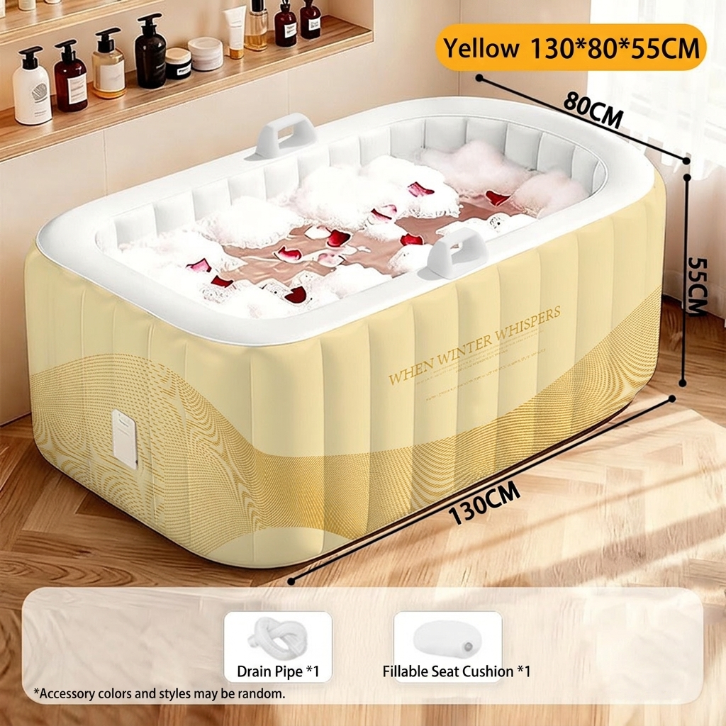 Yellow rectangular inflatable bathtub - standard edition: spacious design   room for long legs