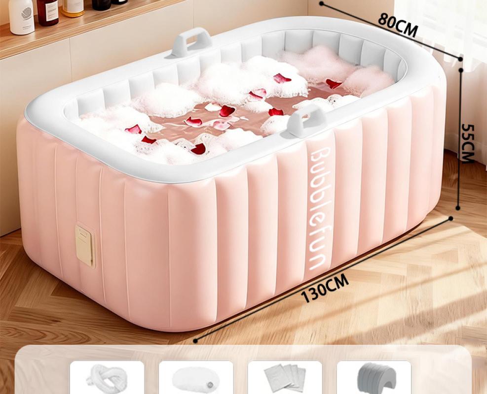 Pink rectangular inflatable bathtub comes standard   headrest   bath bag*5
