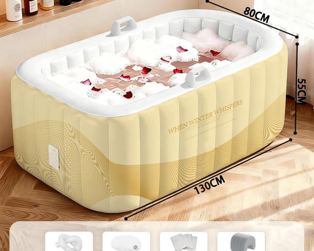 Yellow rectangular inflatable bathtub comes standard   headrest   bath bag*5
