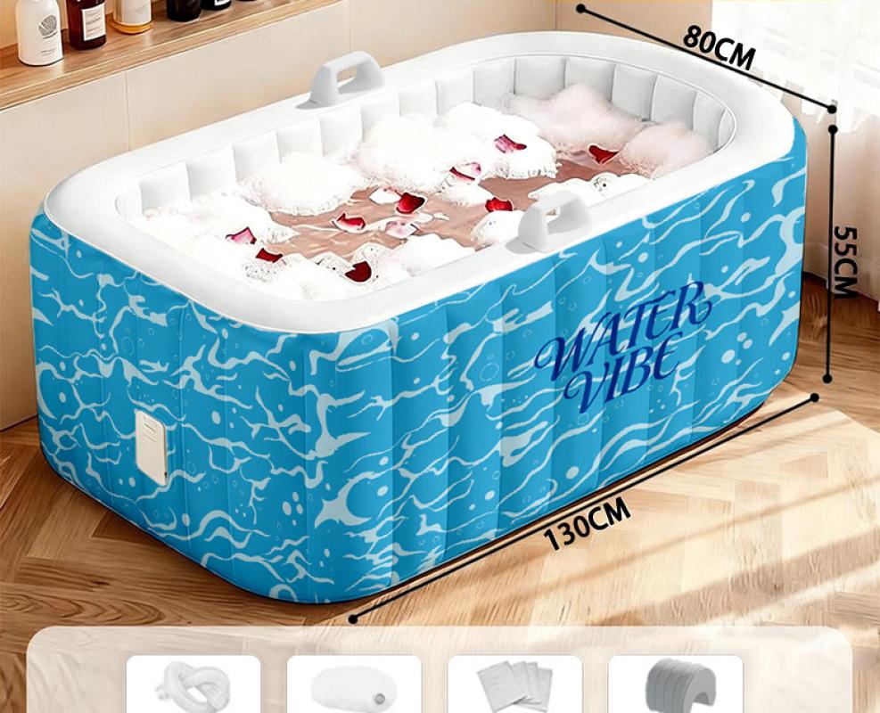 Blue rectangular inflatable bathtub comes standard   headrest   bath bag*5
