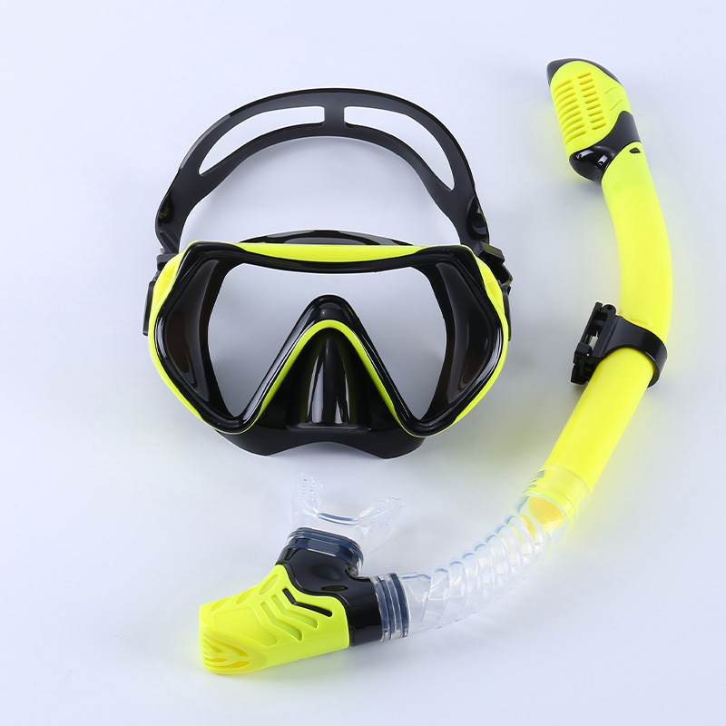 Yellow frame black strap goggles   yellow snorkel