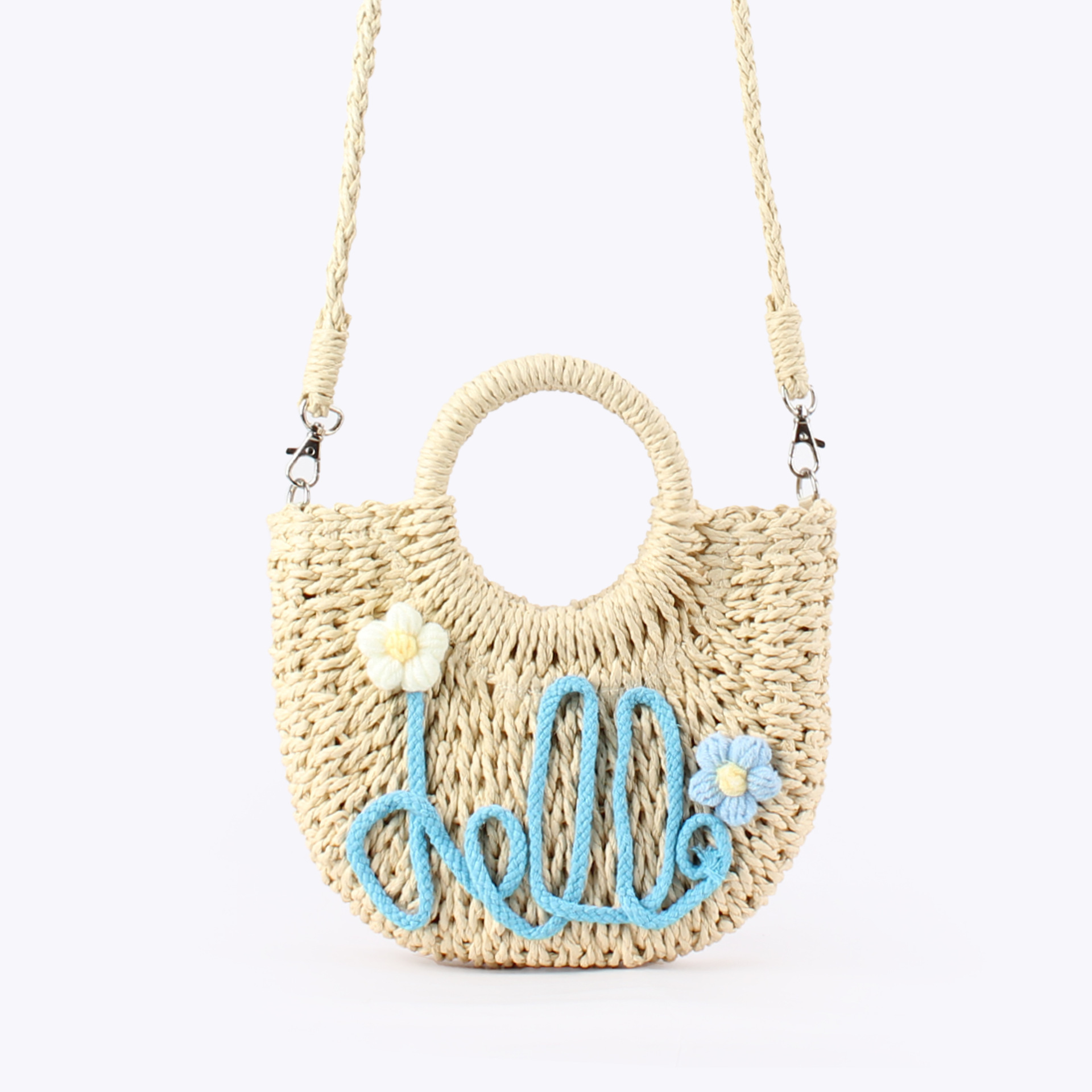 Beige   blue letters