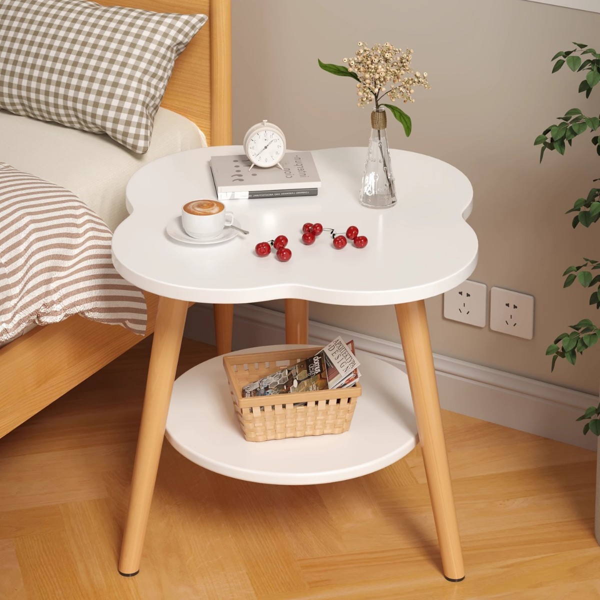 Double-layered four-leaf clover side table-50/52 white