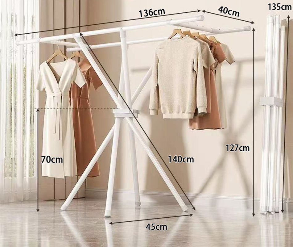 White folding clothes hanger   2 horizontal bars