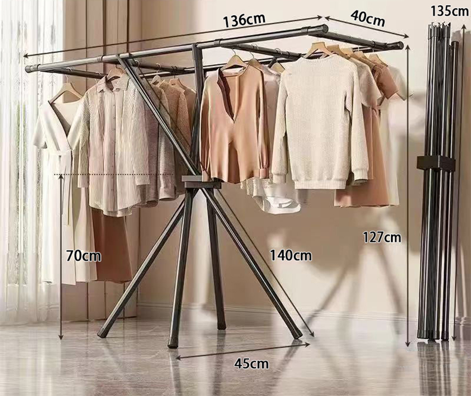Black folding clothes hanger   4 horizontal bars