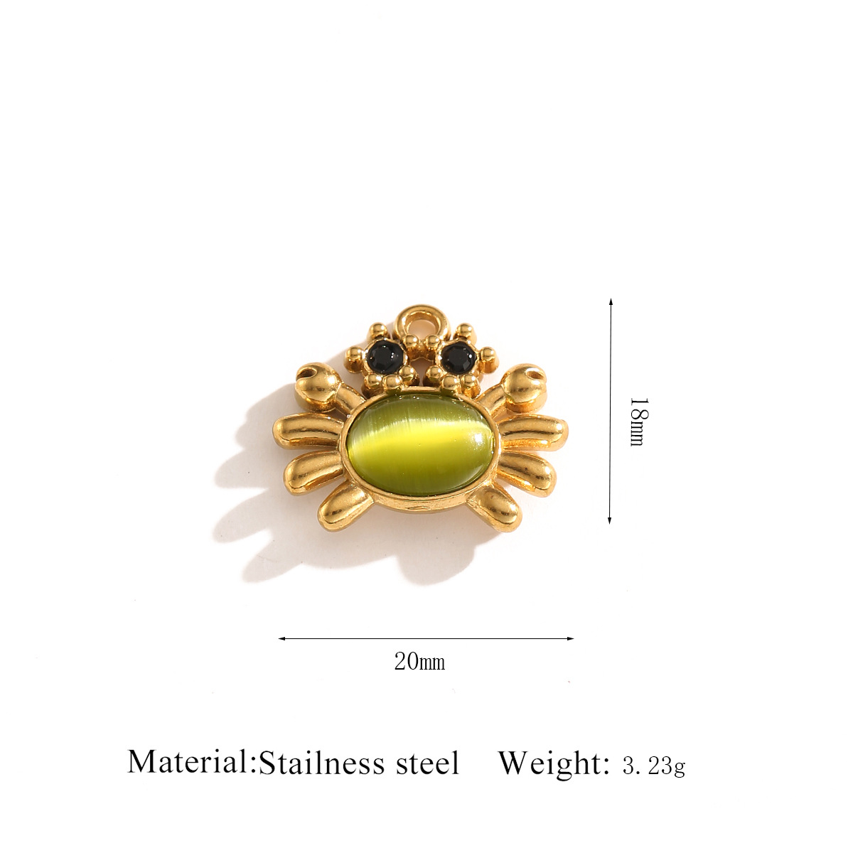 6:Gold pendant   crab green cat's eye stone