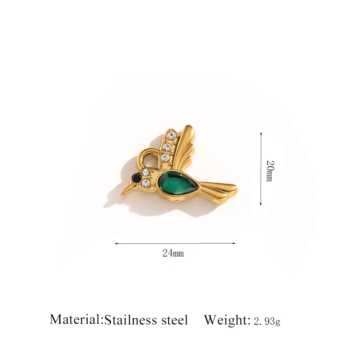 11:Golden pendant   bird dark green crystal