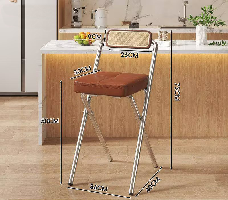 [seat height 50cm] brown buttoned square cushion - walnut back - electroplated legs