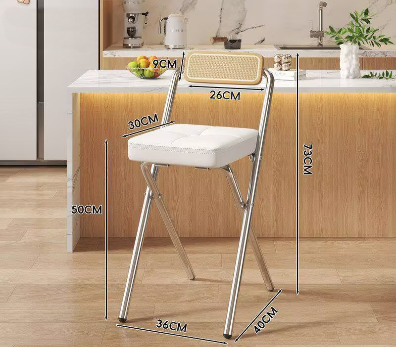 [seat height 50cm] white button square cushion - wood color back - electroplated legs