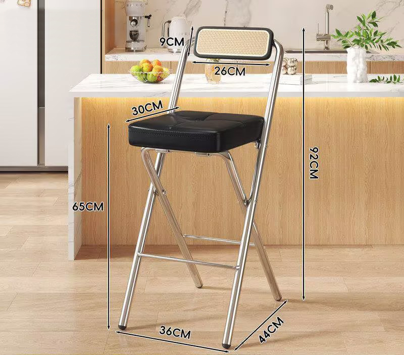 seat height 65cm black button square cushion - black wood grain back - electroplated legs