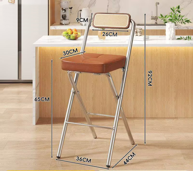 [seat height 65cm] brown buttoned square cushion - walnut back - electroplated legs