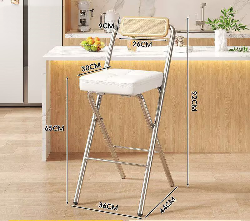 seat height 65cmwhite button square cushion - wood color back - electroplated legs