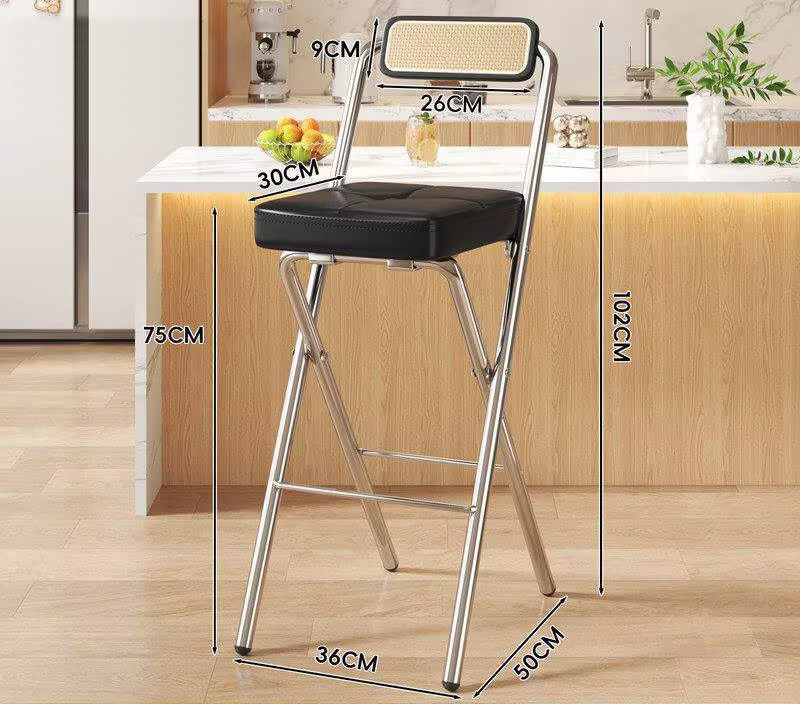 [seat height 75cm] black button square cushion - black wood grain back - electroplated legs