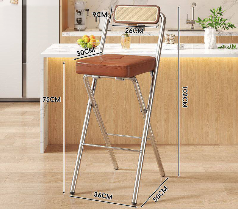 [seat height 75cm] brown buttoned square cushion - walnut back - electroplated legs