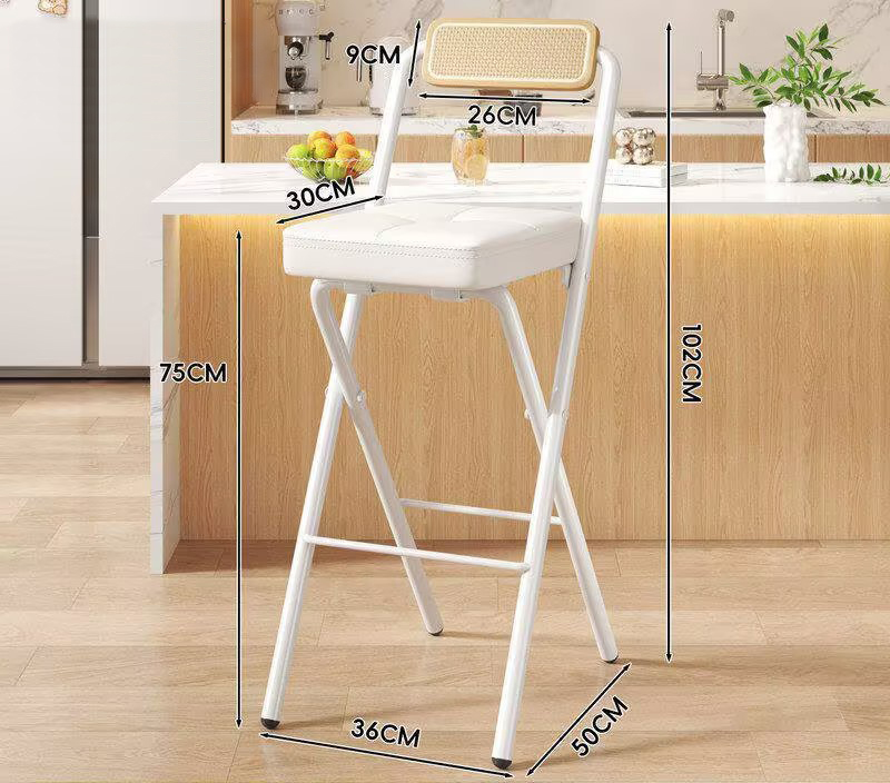 [seat height 75cm] white button square cushion - wood color back - white legs