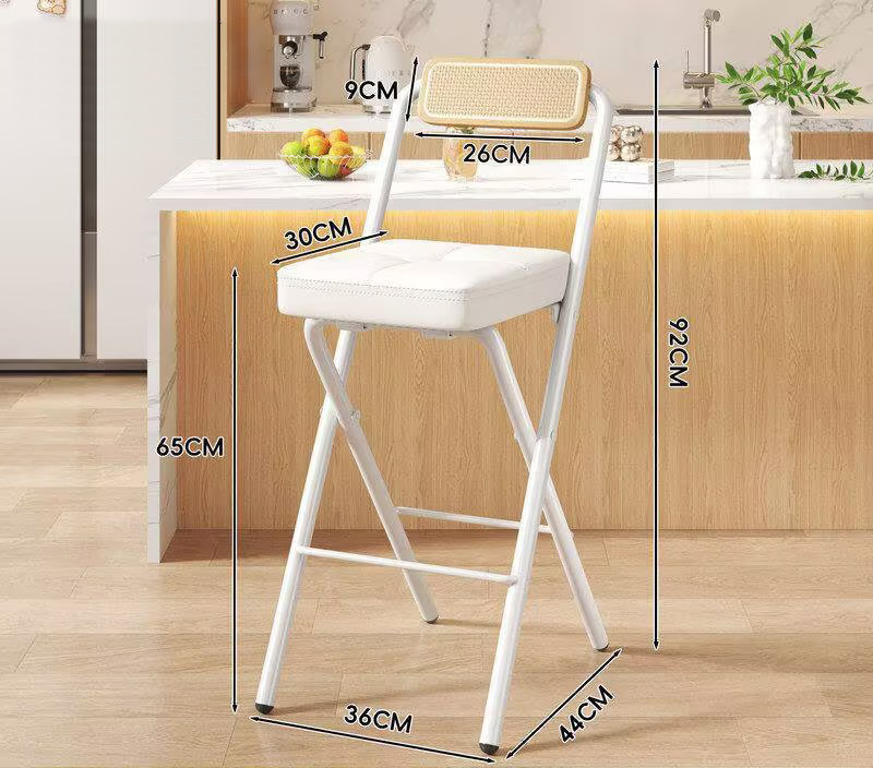 [seat height 65cm] white button square cushion - wood color back - white legs