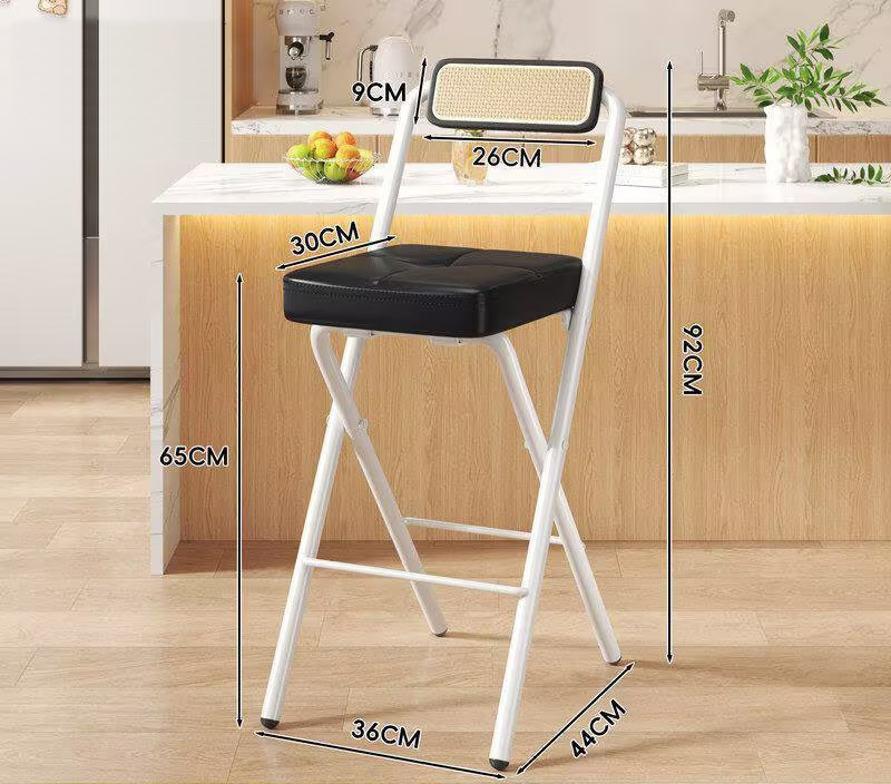 seat height 65cm black buckle square cushion - black wood grain backrest - white legs