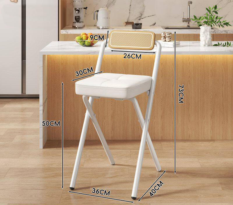 [seat height 50cm] white button square cushion - wood color back - white legs