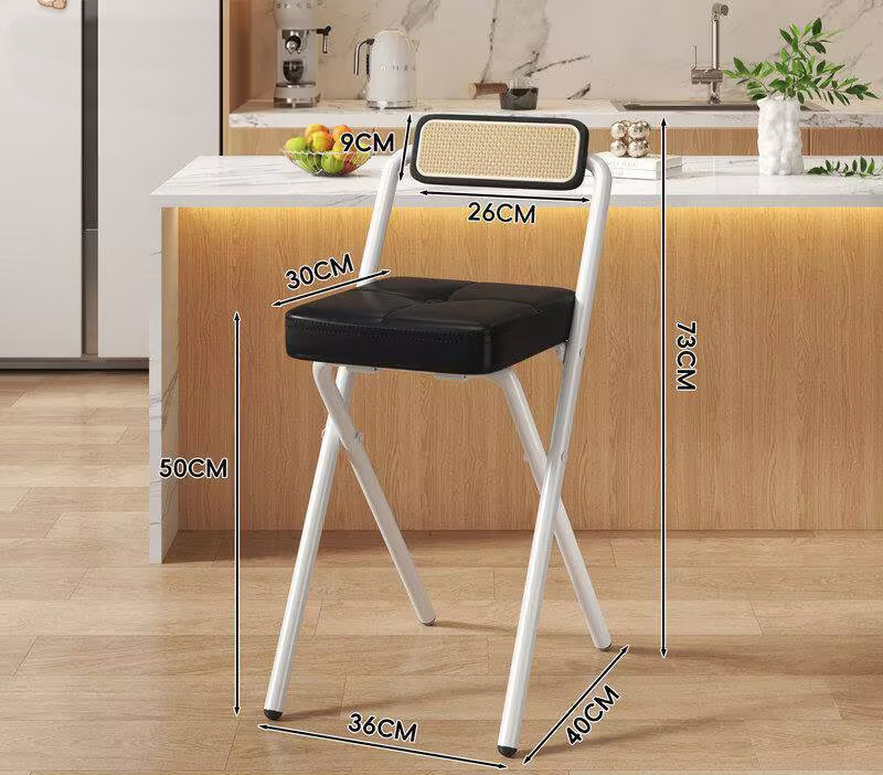 [seat height 50cm] black button square cushion - black wood grain back - white legs