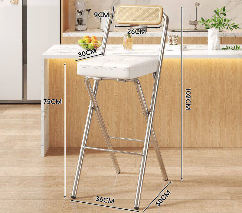 [seat height 75cm] white button square cushion - wood color back - electroplated legs