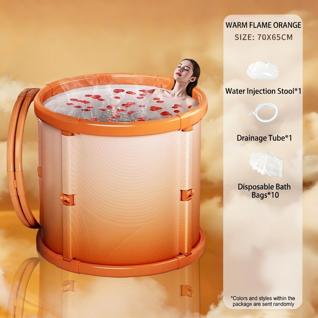 [flame orange-bath bag 10] 70cm long - foldable and installation-free