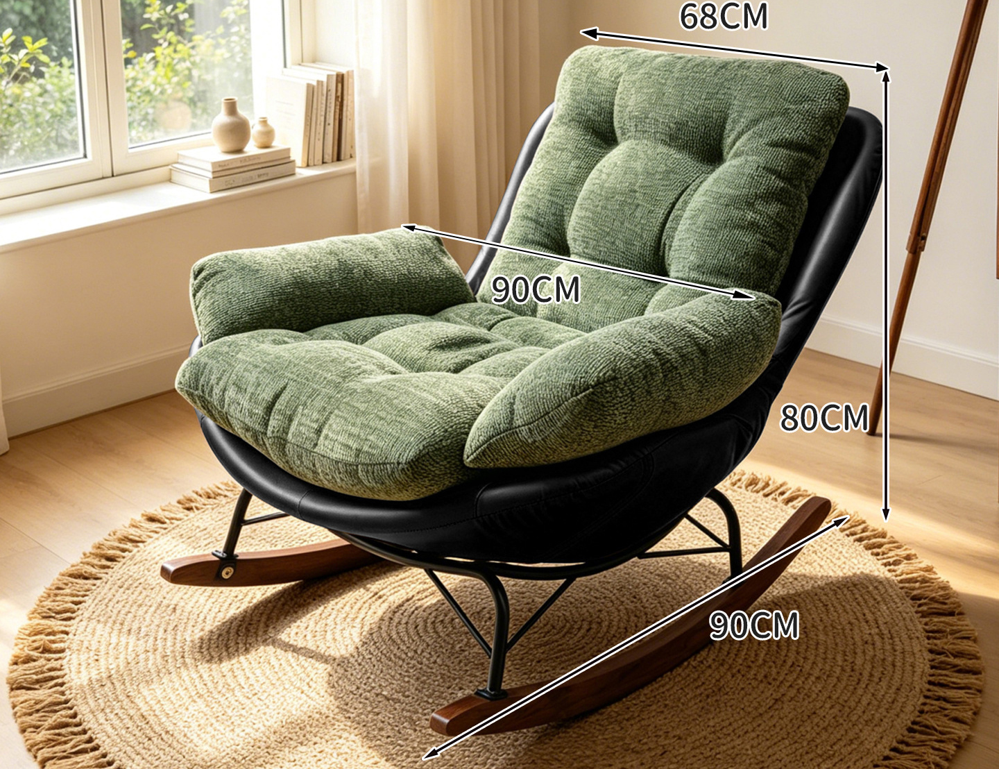 Single chair [dark green - skin-friendly chenille]   black cat-scratch resistant leather base