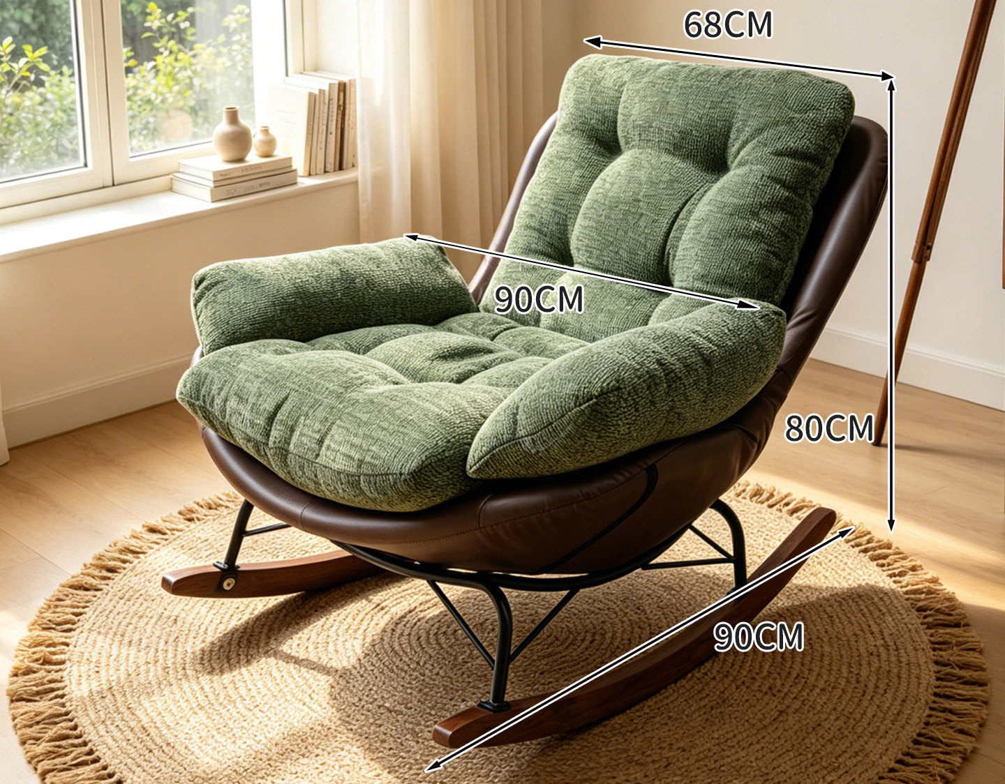 Single chair [dark green-skin-friendly chenille]   brown cat scratch leather base