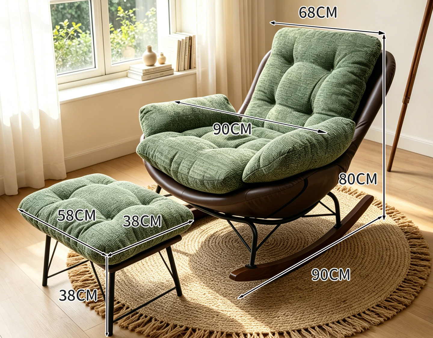 Single chair   footrest [dark green-skin-friendly chenille]   coffee-colored cat scratch leather base