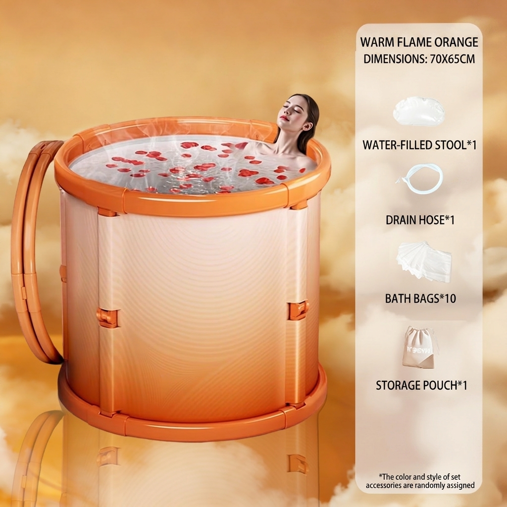 [flame orange - bath bag 10   storage bag 1] 70cm long - foldable and no installation required