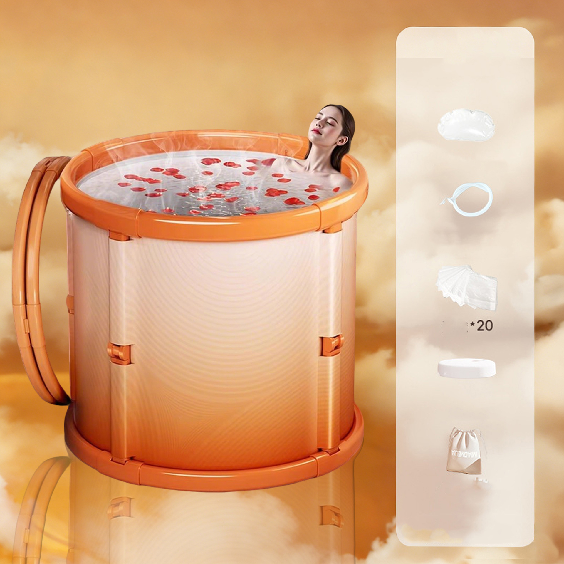 [flame orange - 20 bath bags   1 thermal insulation cover   1 storage bag] 70cm long - foldable and no installation required