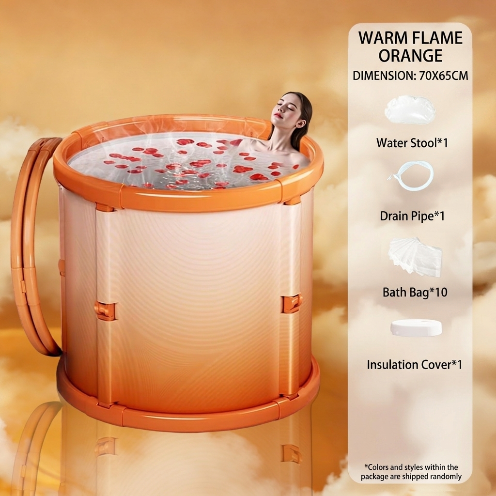 [flame orange - bath bag 10   insulation cover 1] 70cm long - foldable and installation-free