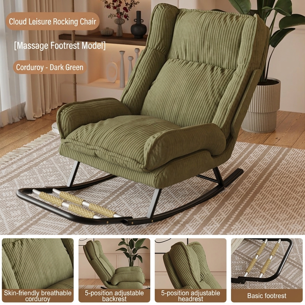 Massage model - dark green [skin-friendly corduroy] removable and washable - backrest and headrest 10-position adjustment