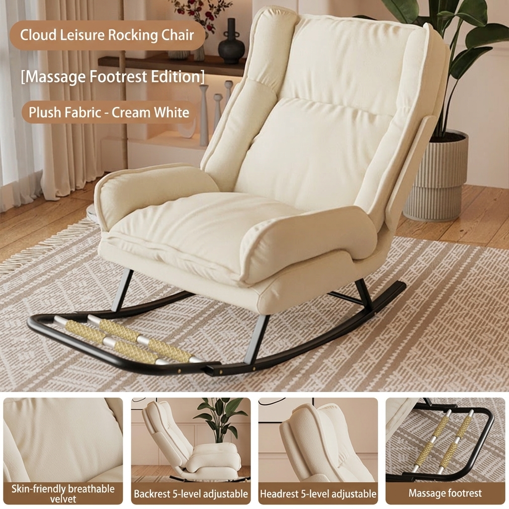 Massage model - off-white [soft and waxy velvet] removable and washable - backrest and headrest 10-position adjustment