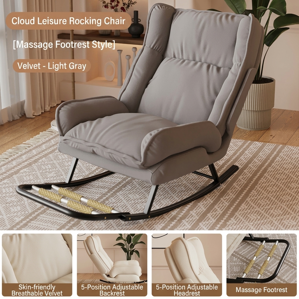Massage model - light gray [soft velvet] removable and washable - backrest and headrest 10 levels of adjustment