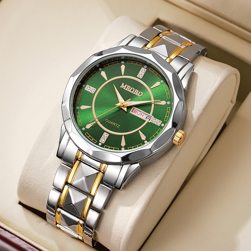 5:Two-tone gold and green dial with diamond accents